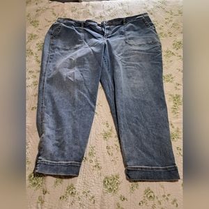 Lane Bryant size 26W blue jeans with cuff and zipper detail on ankle.